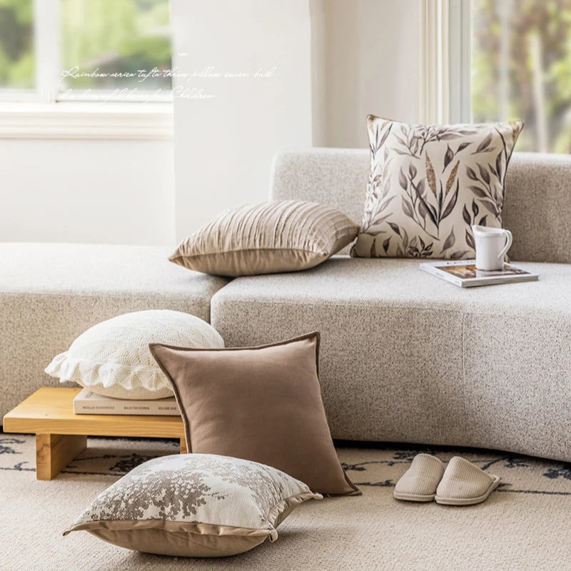 Modern Cushion Cover Jacquard Fabric Cushion Cover Chenille Khaki Pillow Cover