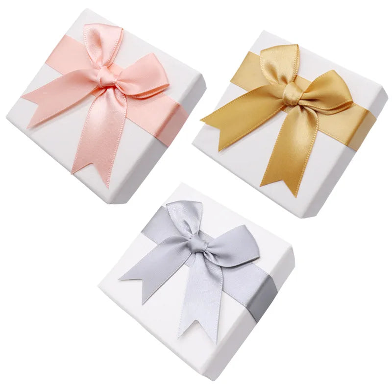 Fashion Cardboard Material Ring Bracelet White Gift Packaging Paper Box Bow Jewelry Box