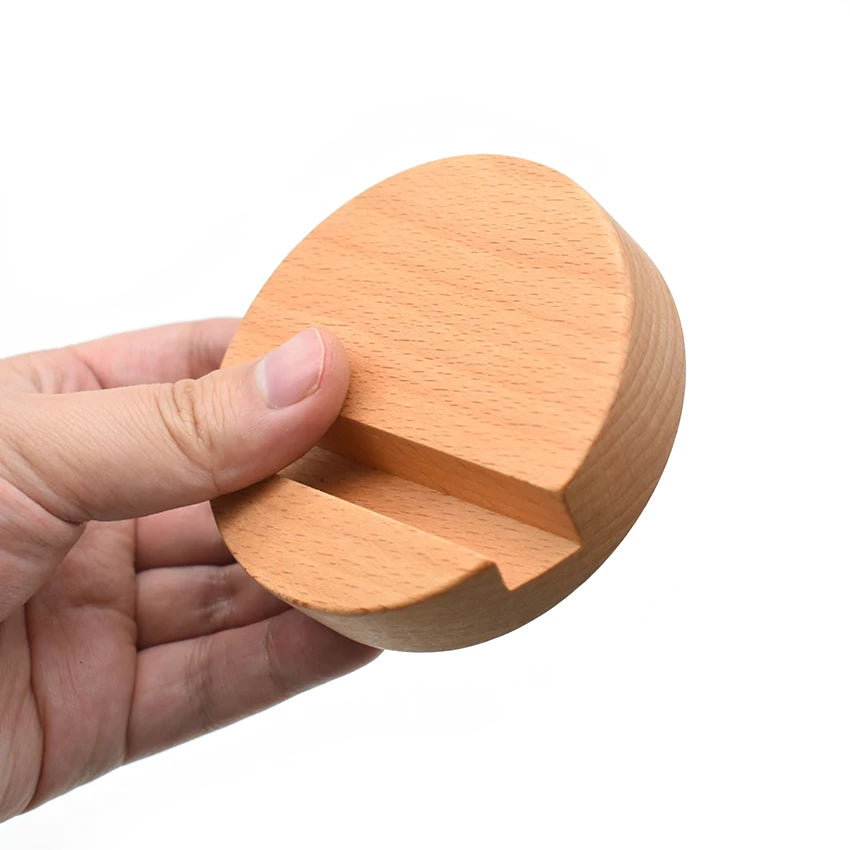Custom Logo Eco Friendly Wood Phone Holder Stand Round Shape Mobile Wooden Holder