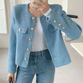 Wholesale 2026 Korean Chic Spring French Soft Round Neck Metal Single Breasted Loose and Versatile Small Fragrant Tweed Jacket