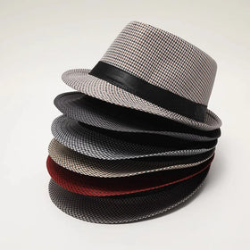 Fedoras Hat Autumn Winter Caps for Men Vintage Plaid Retro Gentleman Black Band Male Trilby Jazz Hat