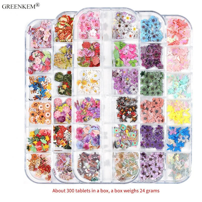 12 Girds Nail Art DIY Butterfly Rose Pastoral Nail Dried Flower Christmas Wood Pulp Patch Nail Art Flower Wood