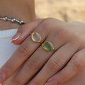 New Style Trendy 18K Gold Plated Stainless Steel Ring Jewelry Summer Beach Resin Opening Rings for Women