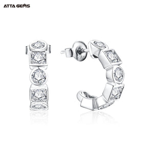 ATTA Hoops Earrings Round Shape 3.5mm D Color VVS Moissanite 925 Sterling Silver Charm Earrings Hoops Gift for Women
