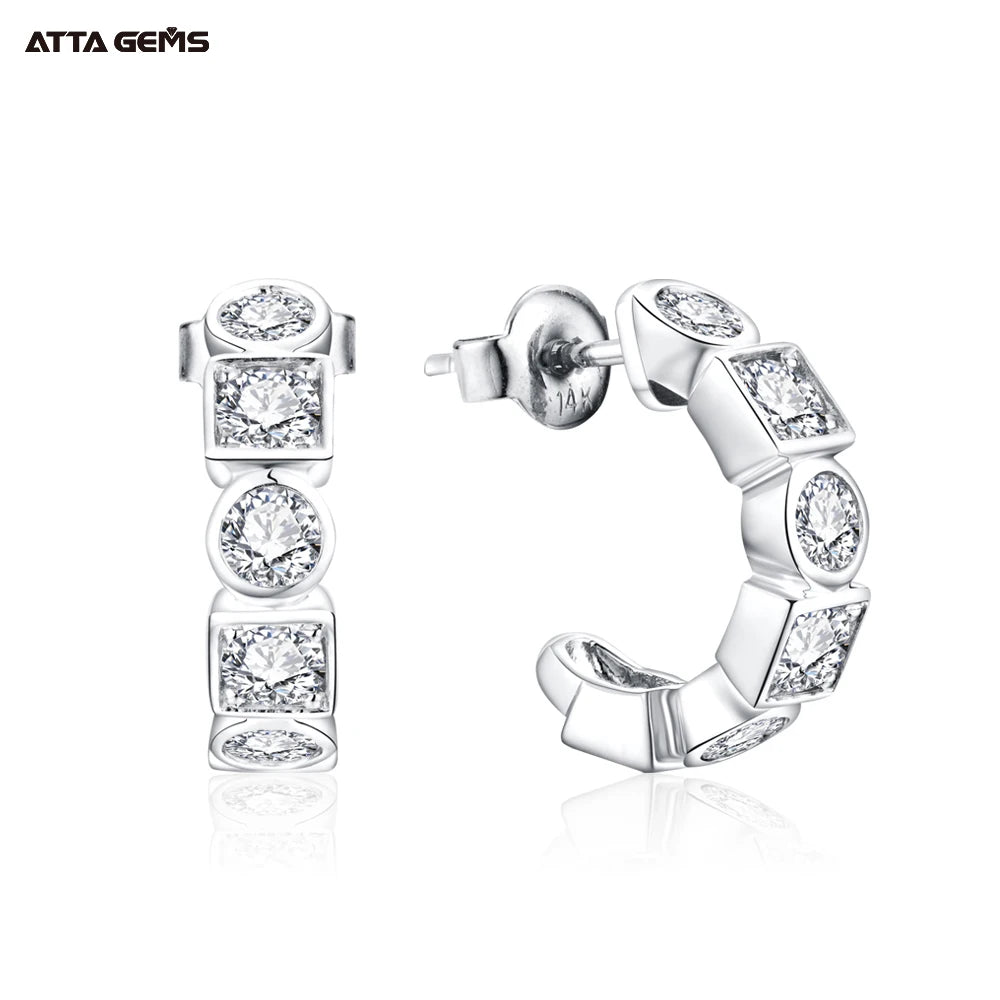 ATTA Hoops Earrings Round Shape 3.5mm D Color VVS Moissanite 925 Sterling Silver Charm Earrings Hoops Gift for Women
