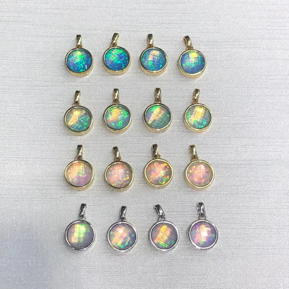 DIY Hot Selling Natural Fire Opal Round Pendant Fashion Trendy 925 Sterling Silver Bezel Charm for Earrings Necklace Jewelry