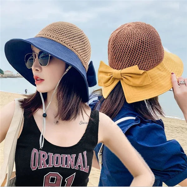 2021summer New Fashion Hollow Design Foldable Lady Outdoor Beach Bucket Fisherman Hats With Windproof String