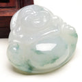 Women's Fashion Jewelry Natural Burmese a Grade Jadeite Laughing Buddha Pendant Necklace Floating Blue Flower Premium Material