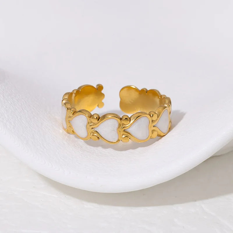 Beimai OEM Ring 18K Gold Plated Heart-shaped Titanium Steel Adjustable Ring
