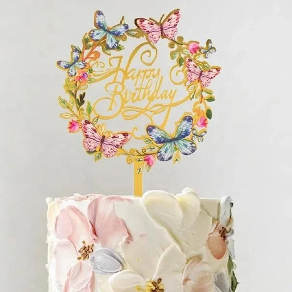 Acrylic Happy Birthday Cake Toppers Flower Printed Numbers for Party Supplies Cake Decorating Accessories for Events