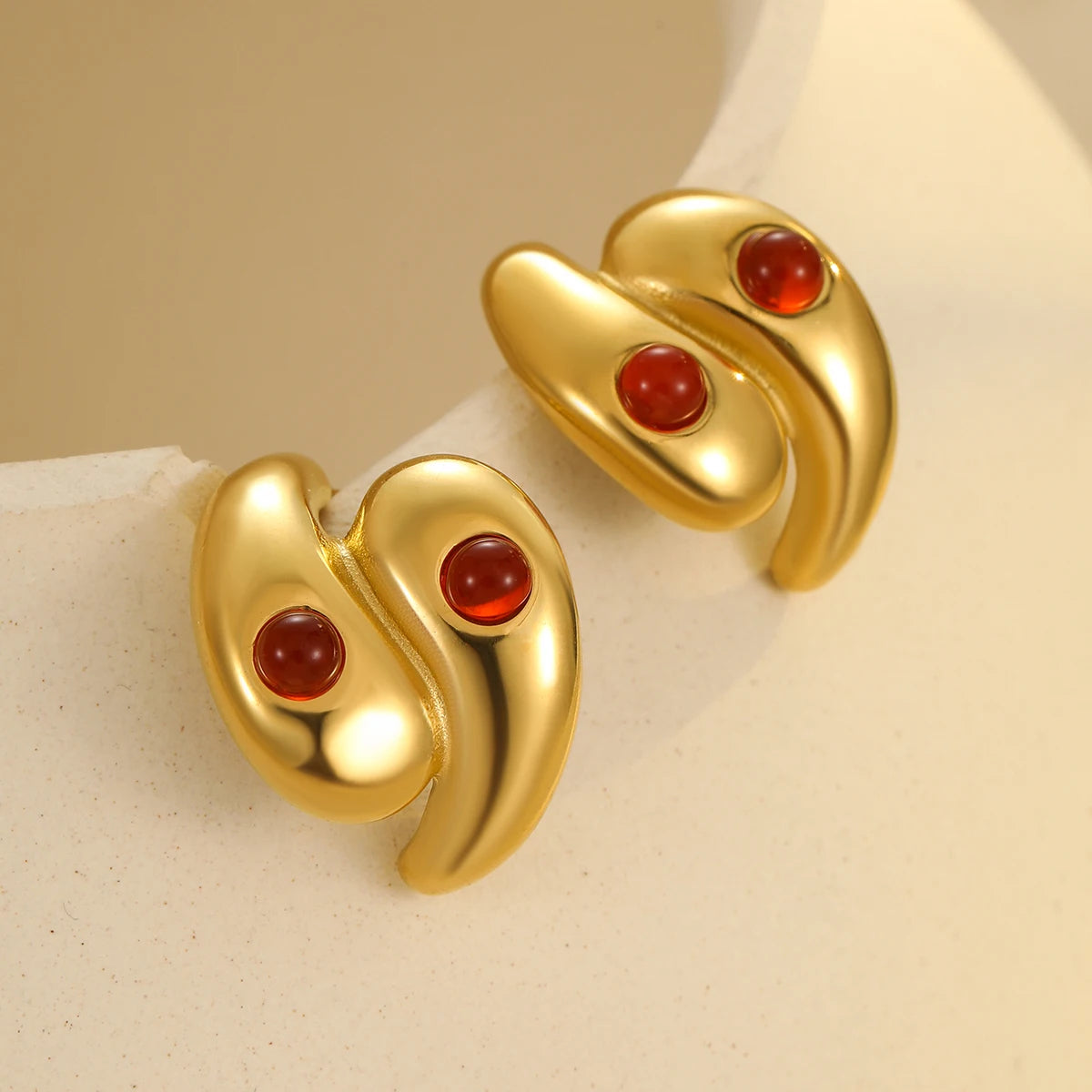 NIMAI Women Fashion Pearl Jewelry Minimalist Double Water-Drop Stud Earrings Wholesale Stainless Steel Natural Stone Earrings