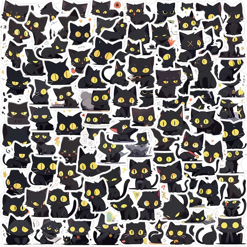 100Pcs Cute Cartoon Cat Stickers Lovely Black Cat Stickers for Kids JournalAesthetic Stickers Vinyl Waterproof Decals