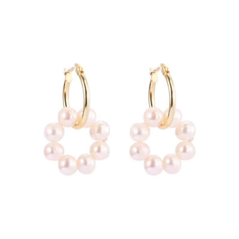 2023 NEW Fashion Pearl Earrings Jewelry 925 Sterling Silver 18K Gold Plated Pearl Drop Hoop Earrings for Women