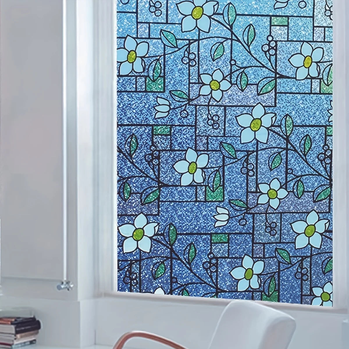 UDK Modern Transparent Static Cling Frosted Glass Film 0.18mm Thick 3-Year Warranty Beautiful Flowers Design Home Office Decor