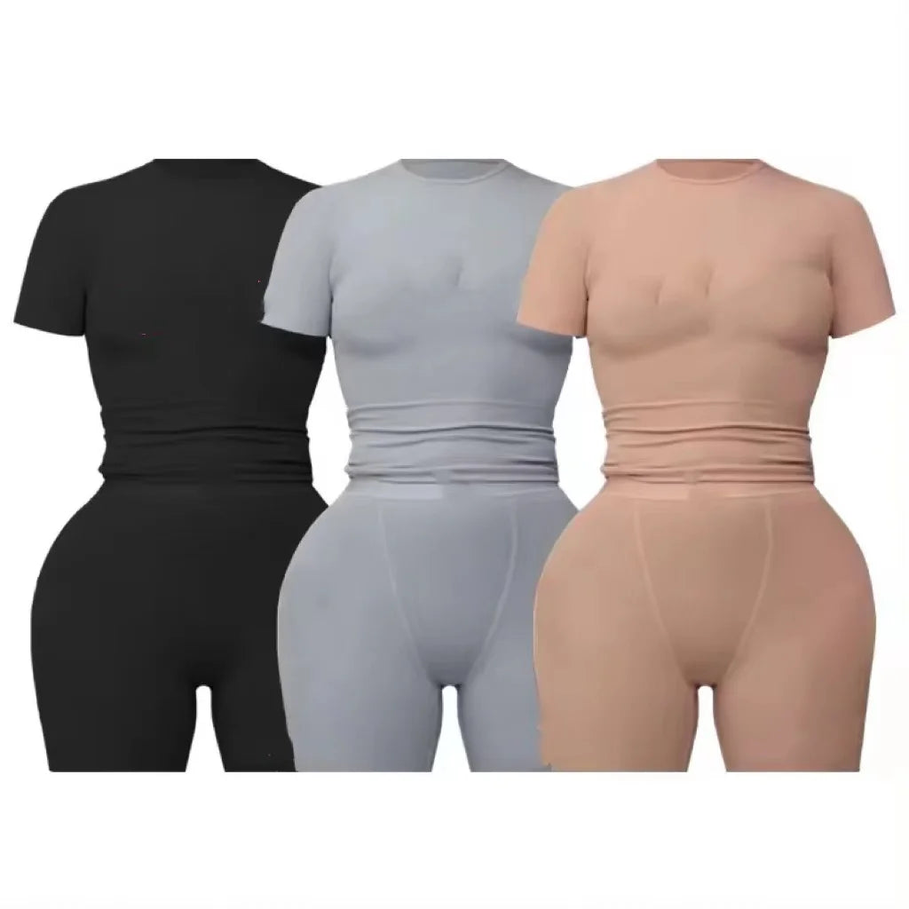 Ready to Ship Products Women's Ribbed T-shirt Shorts Lounge Wear 2 Two Piece Set for Women Clothing Summer Loungewear Pajamas