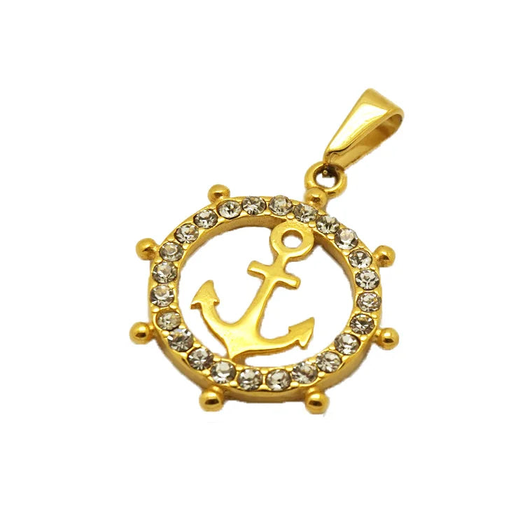 Twinkle 2024 Hot Sale Stainless Steel Anchor Pendant Seamen Charm 18K Gold PVD Plated CZ Crystal Diamond Anchor Pendant Factory