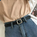 Casual Women's Retro Korean Fashion K-Style Student Belt Easy Match With Non-Porous Square Alloy Buckle Black Waistband