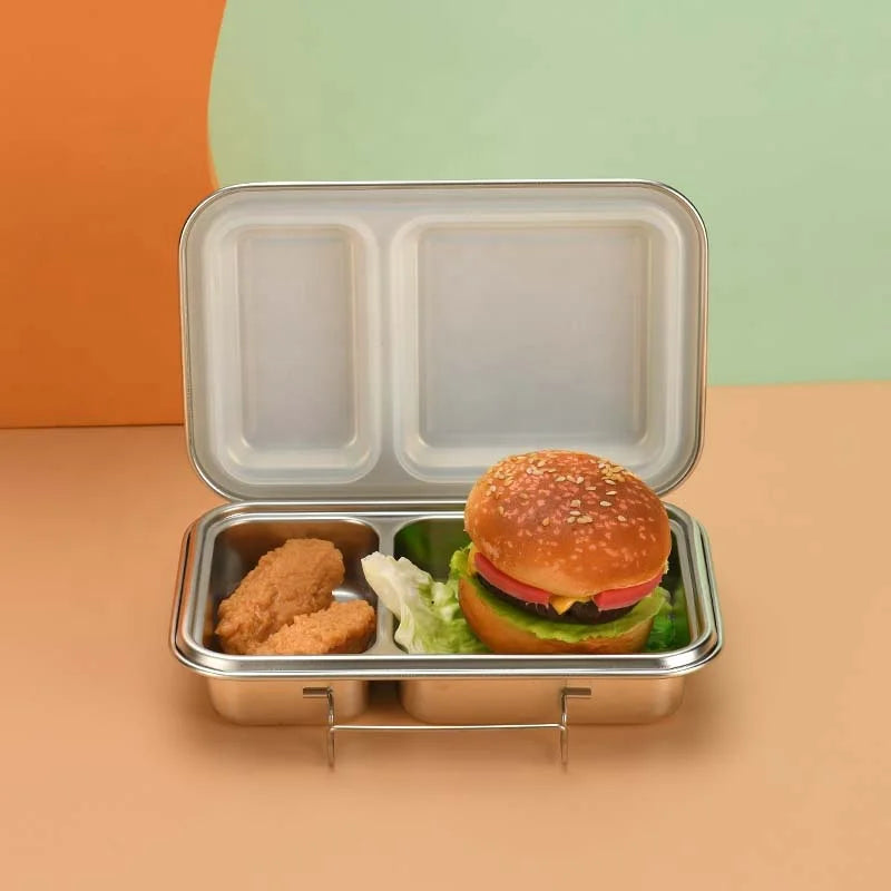 Aohea Best Selling Student-friendly Food Grade 2 Compartment Leakproof Stainless Steel Tiffin Metal Bento Lunch Box