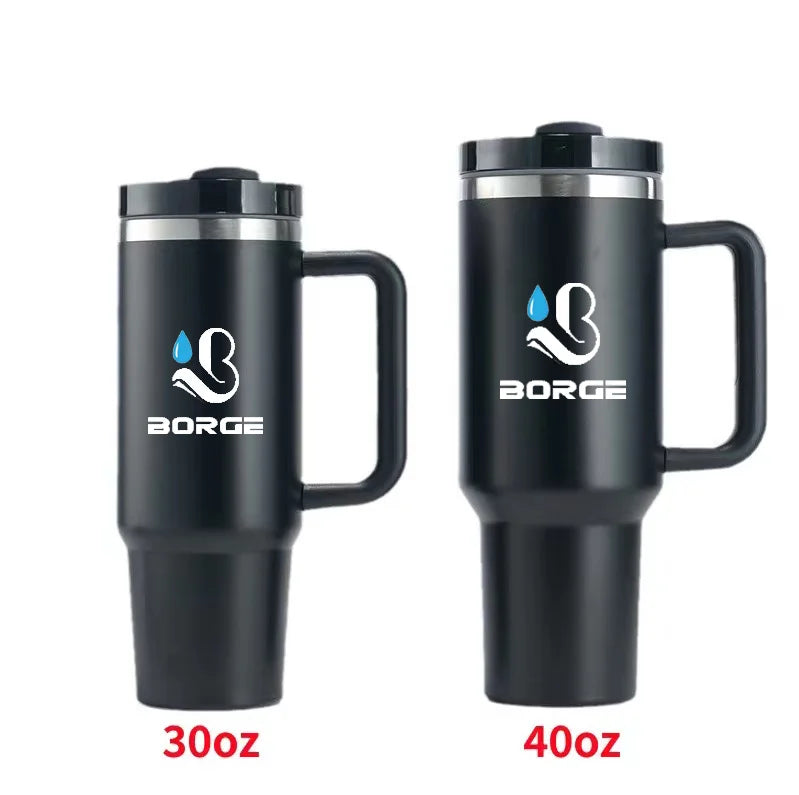 BORGE Custom Logo 30oz 40oz Reusable 304 Stainless Steel Flasks Car Coffee Tumbler With Handle and Straw