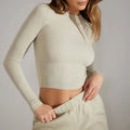 L230146 Casual Slinky Women Long-sleeve Tshirt Custom Ribbed Crop Top Women's Blouses T-Shirt Streetwear Womens Tops Blouses
