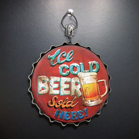 Vintage Beer Bottle Cap Shape Tin Sign Bar Wall Decor Beer Cap Metal Tin Sign Advertisement Poster for Wall Hanging Decorative