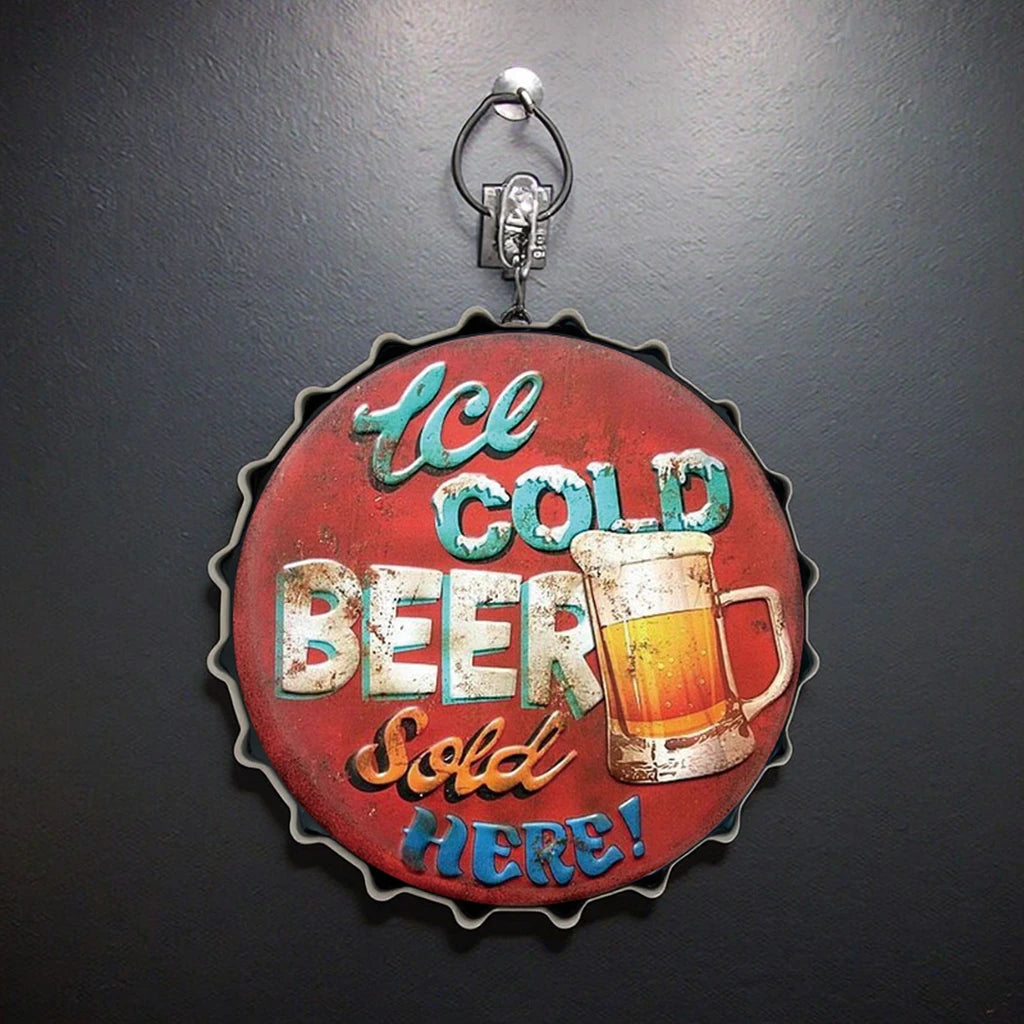 Vintage Beer Bottle Cap Shape Tin Sign Bar Wall Decor Beer Cap Metal Tin Sign Advertisement Poster for Wall Hanging Decorative