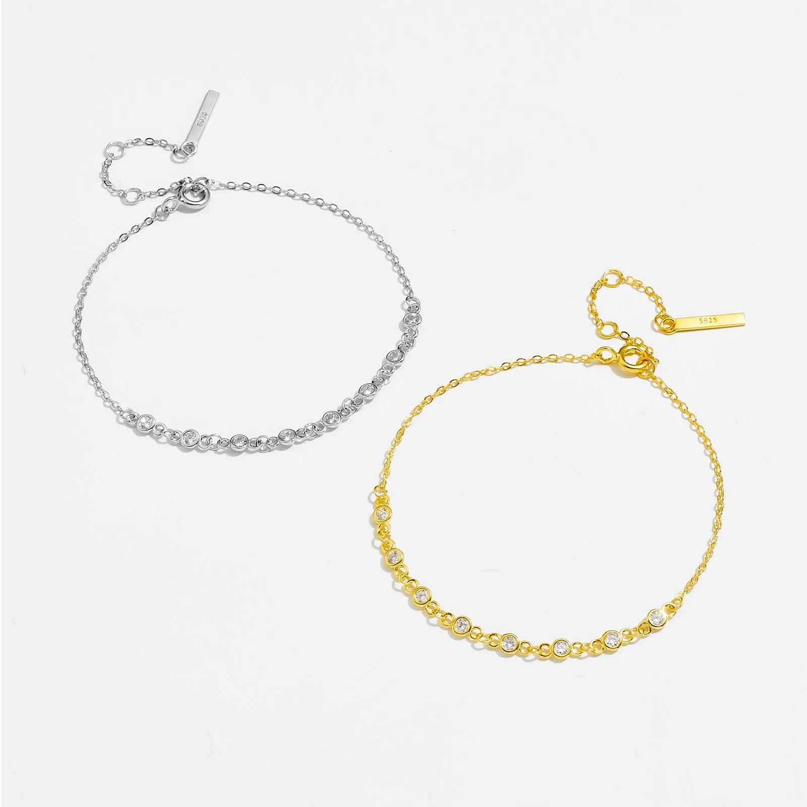 FUAMAY Direct Factory Anti Tarnish Silver Bracelet Pulsera De Plata with Gold Plated Bezel Tennis Bracelet Cubic Zirconia Silver