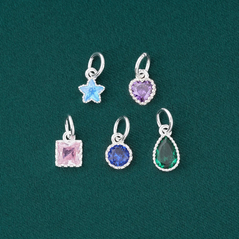 Fashion 925 Sterling Silver Colorful Heart Star Zircon Pendant Charms for Jewelry Making Bracelet Necklace