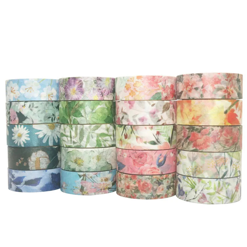 Creative Decorative Water Activated Masking Washi Tape Set with Flowers Design 20 & 40 Rolls Big Box for DIY Projects