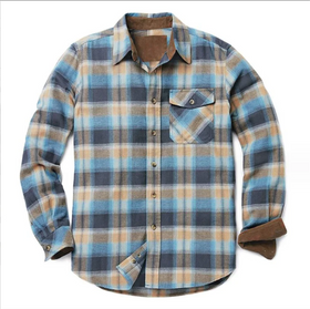 Spring and Autumn New Men's Color Matching Plaid Printed Shirt Cardigan Lapel Long Sleeve Plaid Shirt