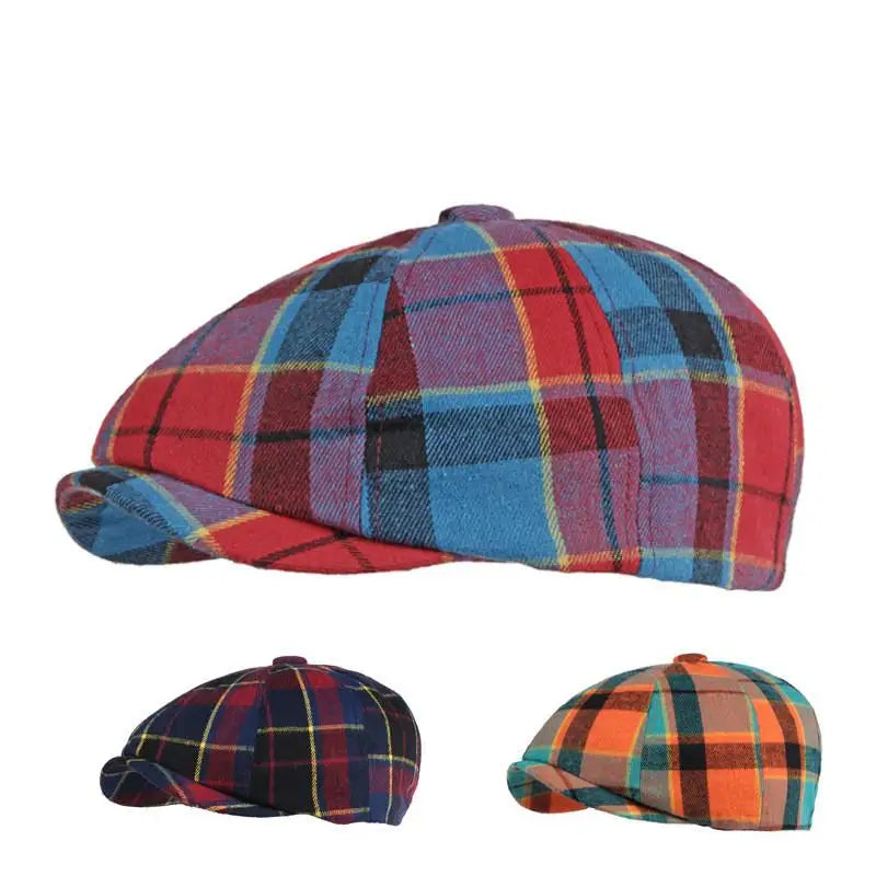 Cotton Spring Summer Patchwork Plaid Newsboy Caps Flat Peaked Cap Men and Women Painter Beret Hats