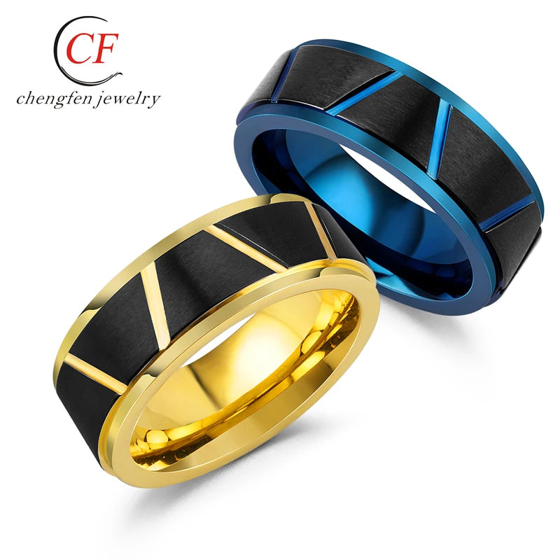 Unisex Men's Tungsten Wedding Band.Diagonal Tread Top Tungsten Carbide Ring.Duo Tone Black and Blue