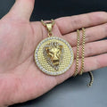Men's 18K Gold Plated Stainless Steel Lion Head Pendant Necklace with Diamond Box Chain for Wedding Party Anniversary Gift Ideas