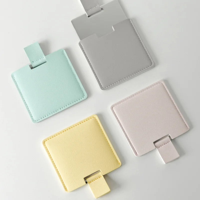 1 Pack Portable Folding PU Leather Cover Makeup Mirror Small Makeup Hand Mirror Compact Makeup Mirrors