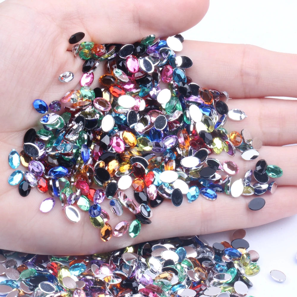 Hot Sale 4x6mm Loose Flatback Acrylic Rhinestones 10000pcs Oval Shape Many Colors for DIY Crafts Bags Shoes Garments Decorations