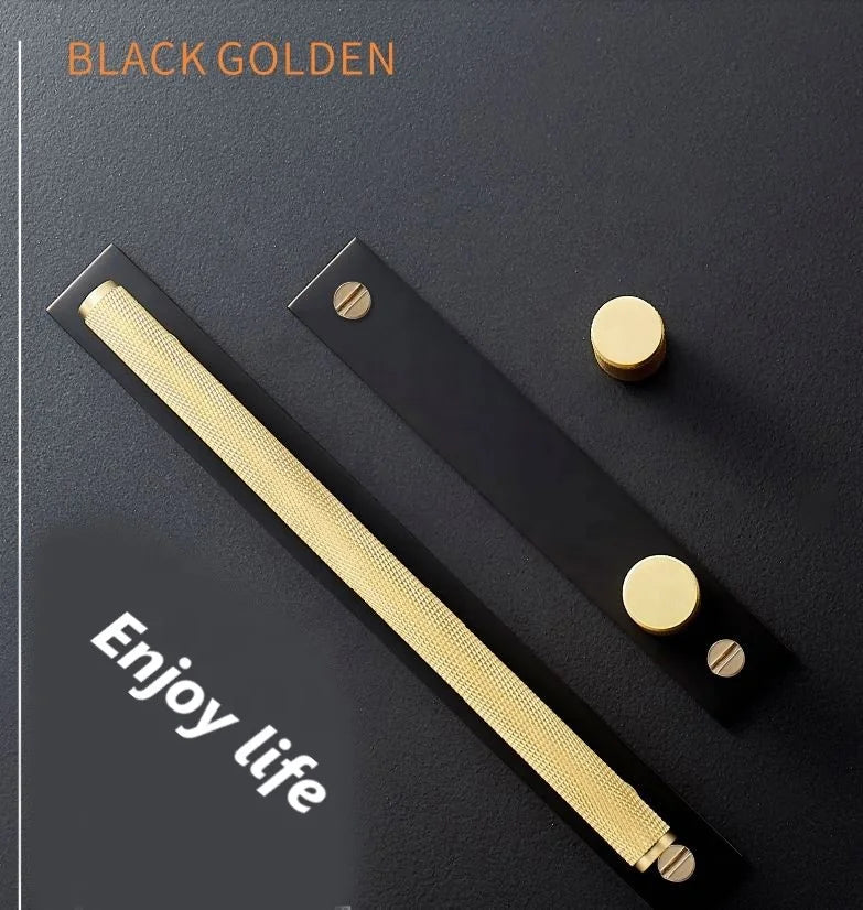 Low Price High Quality American Style Nordic Black Gold Cabinet Door Knurled Handle Brass