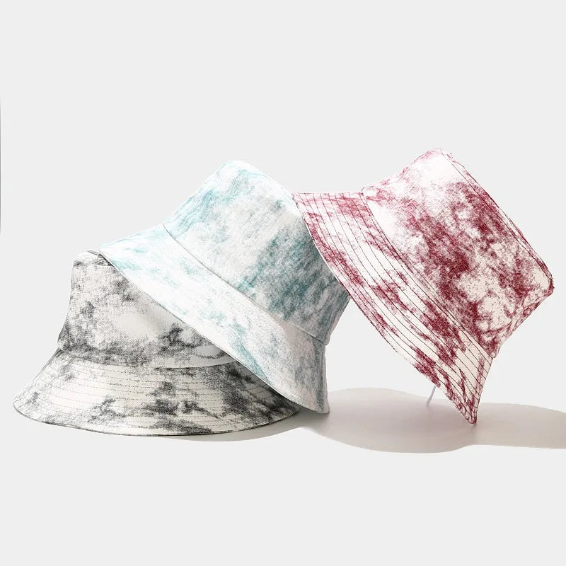 2021 Wholesale Cotton Twill Tie Dyed Bucket Stylish Printed Bucket Sun Hat for Women Summer