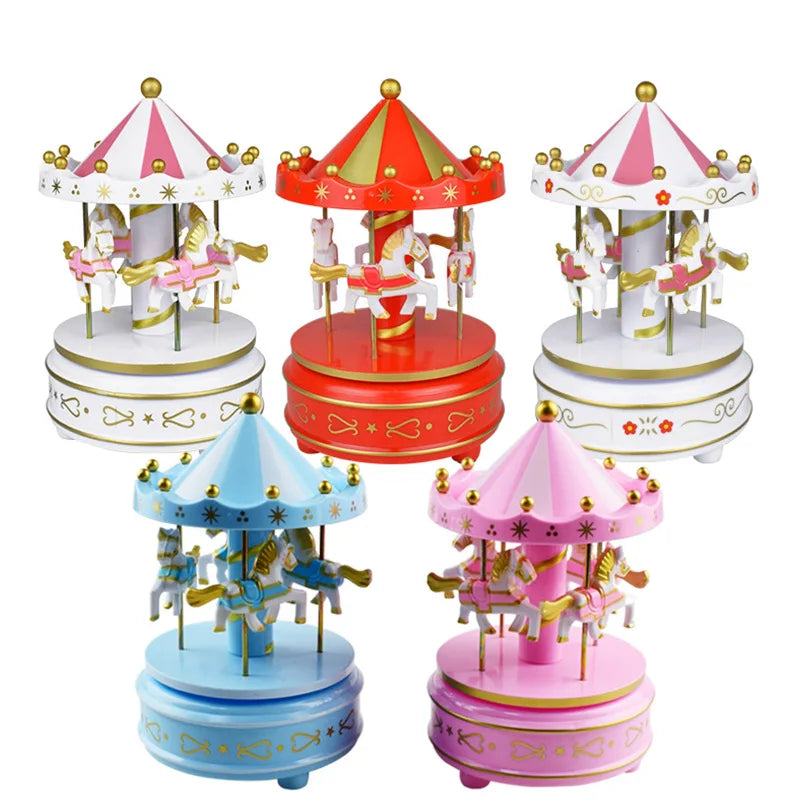 Hot Selling Children's New Toy Wooden Horse Decoration Cake Furnishing Articles New Carousel Music Box