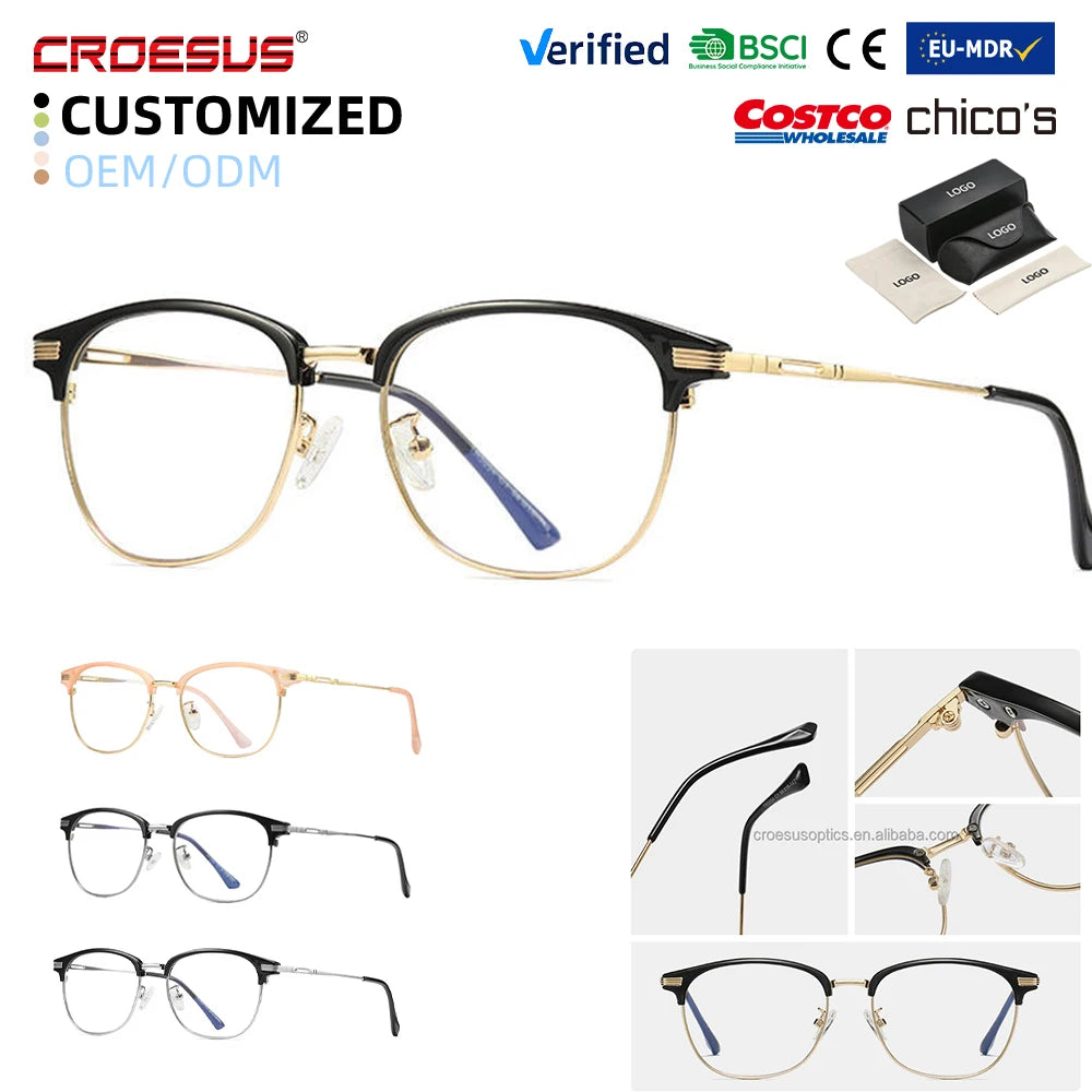 Custom Logo High Quality Unisex Metal Optical Frame Blue Light Blocking Glasses Anti-blue Light Glasses for Women Men