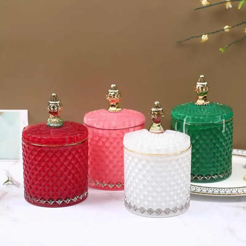 Glass Candle Jar Box With Lid Transparent Candy Jar Storage Jar Ornament Home Wedding Decoration Holiday Supplies Wholesale