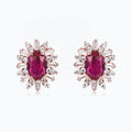 Elegant Oval Ruby Synthetic Corundum Earrings 925 Silver Synthetic Zircon Halo Women Earrings