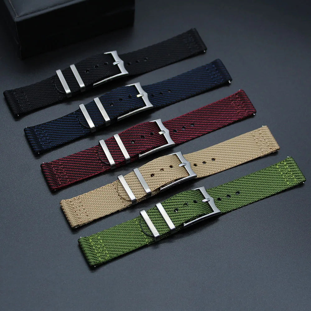 Premium Smooth Woven Braided Two Piece Crown Buckle Stripped Twill Fabric Nylon Watch Straps Sport Style Nylon Watch Band