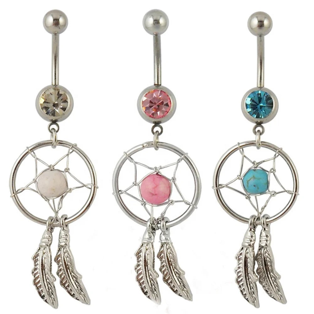 Hot Selling Dream Chaser Belly Dance Jewelry Leaves Pendant Dreamer Catcher Navel Rings Fashion Women Body Piercing Jewelry