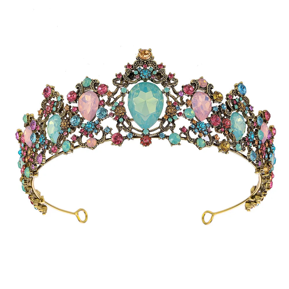 Hot Sale Bride Hair Accessories Tiara Alloy Gold Chromatic Color Diamonds Rhinestone Crystal  Vintage Crown