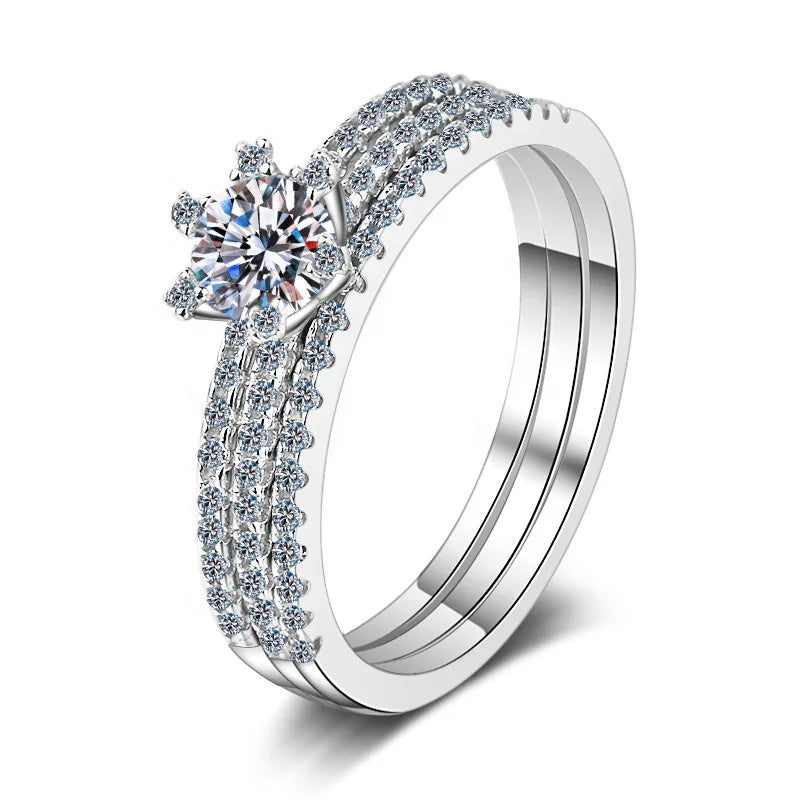 Multilayer Detachable Shining GRA Diamond Moissanite Ring 925 Sterling Silver Ring Wedding Jewelry