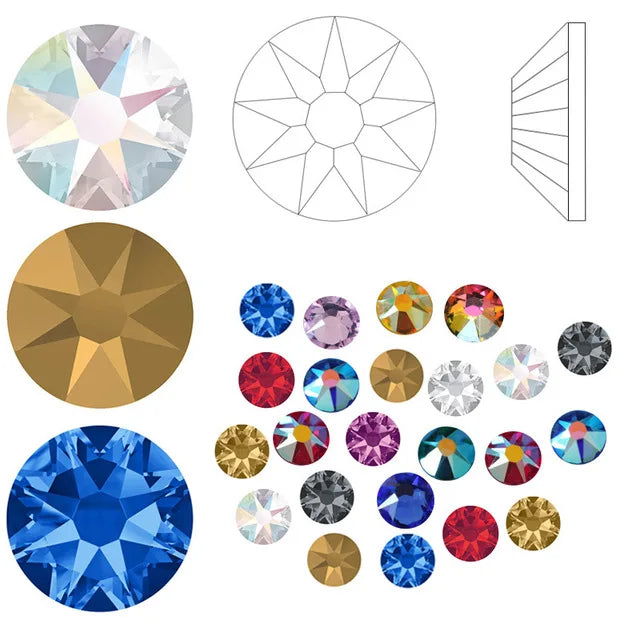 Top Quality 8 Big 8 Small 2088 Cut  Rhinestone  Non Hotfix  Glue on Nail Crystal Strass  Flat Back Crystal