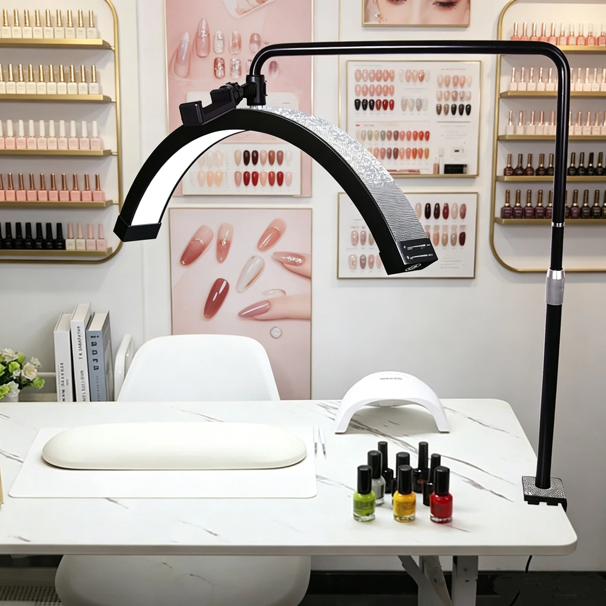 25inch Led Table Lamp Table Nail  UV Table Half Moon Lash Lamp Manicure Lamp With Phone Stand Beauty Tools for Tattoo Salon Nail