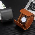 Watch Roll Travel Leather Case Brown Single Watch Gift Box with Pillow Storage Organizer & Solid Dividers for Home Storage