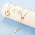Heart Love Pendant Women's Jewelry 18K Gold Plated Stainless Steel Diamond Necklace Earring Set
