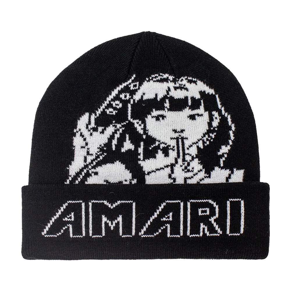 Black Fashion Slouchy Logo Beanie Hat Custom Logo for Men Warm Acrylic Custom Jacquard Knit Beanie